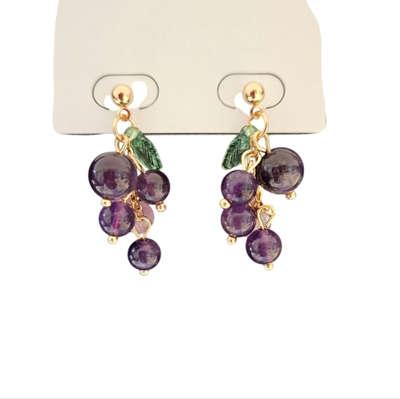 NWT - Delicate Grape Purple and Gold Earrings - Picture 2 of 7